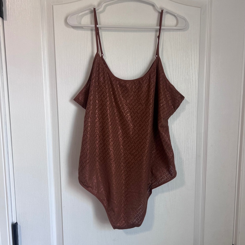 SKIMS Women's Metallic Monogram Bodysuit Cafe Brown Plus Size 4X BS-BDY-2336 NWT